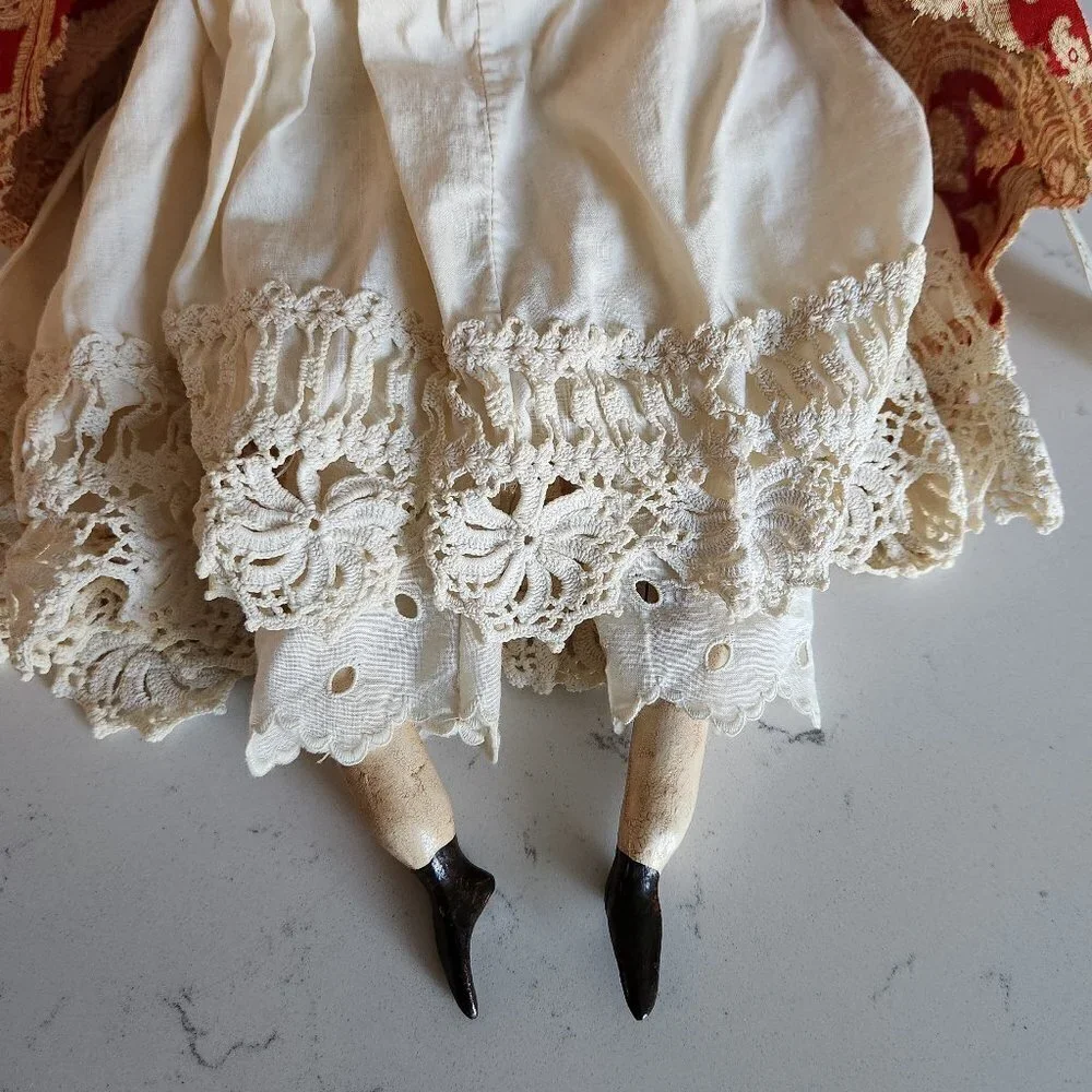 Nicol Sayre Handcrafted Folk Art Doll w/red & brown dress